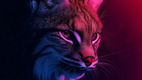 Neon twilight lynx in dreamy pink and electric blue glow.