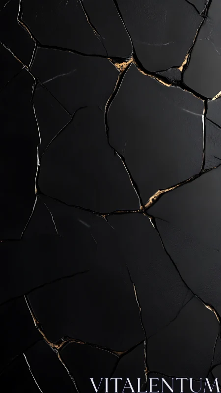 Cracked matte black surface exposes fine metallic substructure