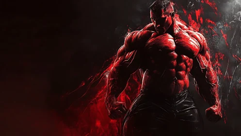 Crimson titan ignites the dark with molten muscle fury.
