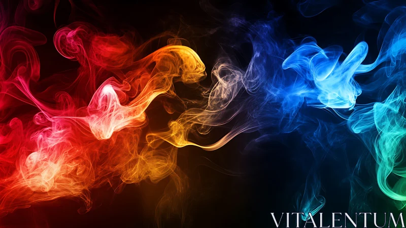 Chromatic smoke ribbons swirl across a dark void.