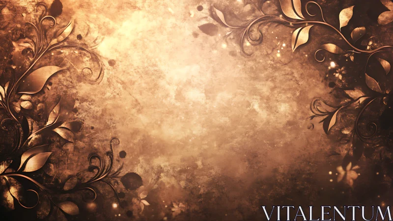 Ornate bronze floral scrolls on textured glowing backdrop.