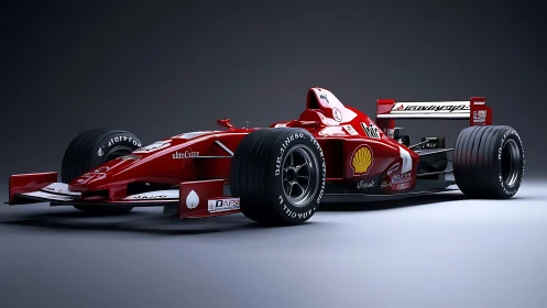 Red single-seat Formula racing car rendered on dark background
