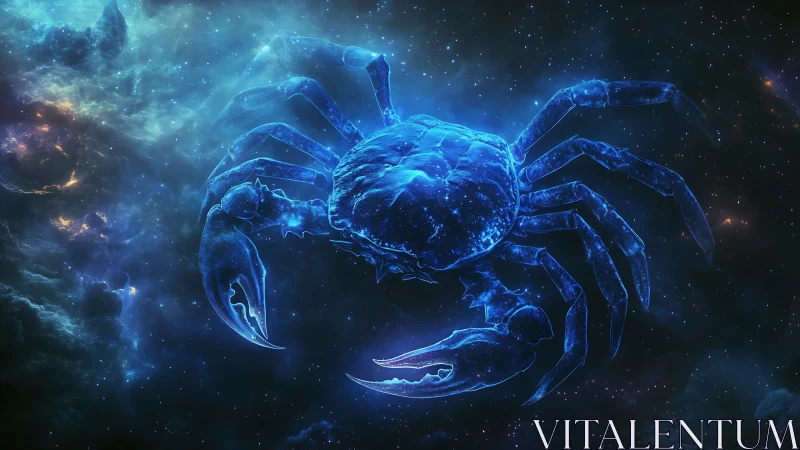 Cosmic blue crab nebula glows across deep starfield.