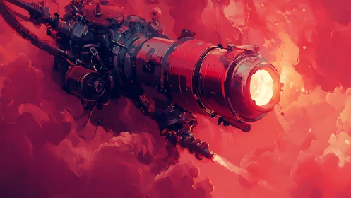 Stormpiercer engine roars through neon-red cosmic clouds.
