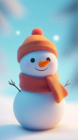 Snowman wears orange knit hat and scarf in soft dawn