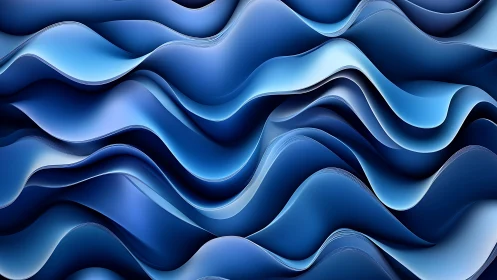 Layered blue waves form fluid abstract metallic landscape