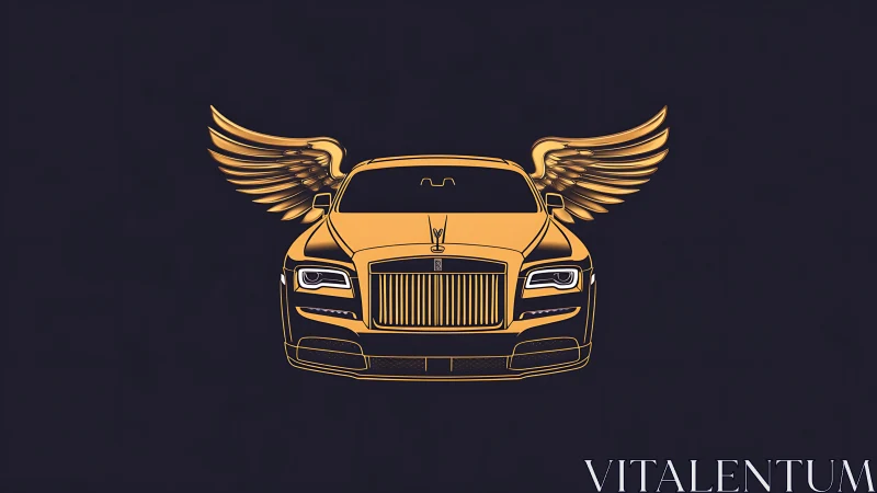 Winged luxury sedan emblem in minimalist vector outline.