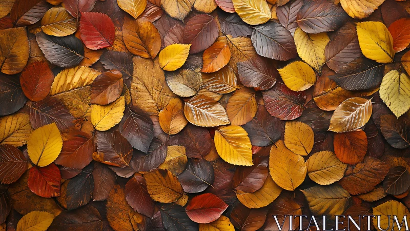 High-resolution overhead composition of multicolored autumn leaves