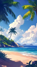 Tropical Coastal Landscape with Palm Trees and Cloud Formation