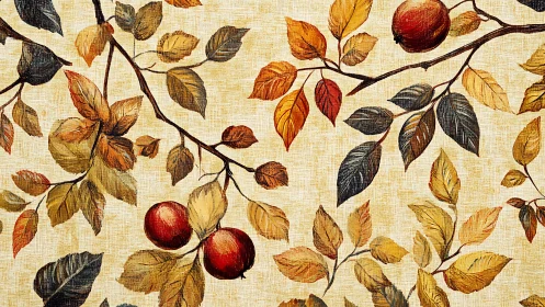 Autumn fruit branches weave a warm vintage botanical tapestry