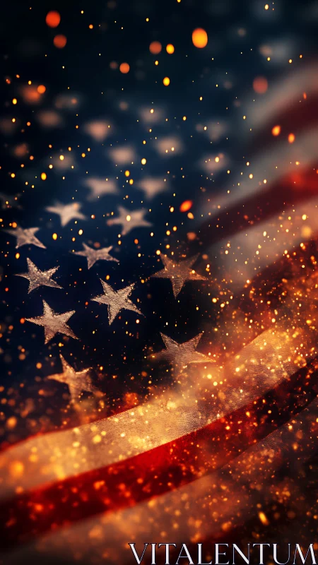 Stars and Stripes ignite in a cascade of glowing embers.