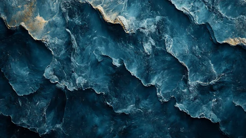 Midnight stone waves carve a frozen ocean of shadowed blue.