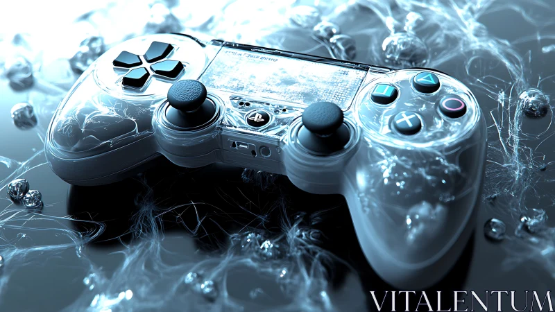 Transparent game controller rendered with icy abstract effects.