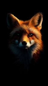 Foxfire gaze carves a luminous mask from midnight shadow