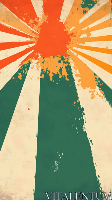 Retro sunburst poster with distressed orange teal rays.