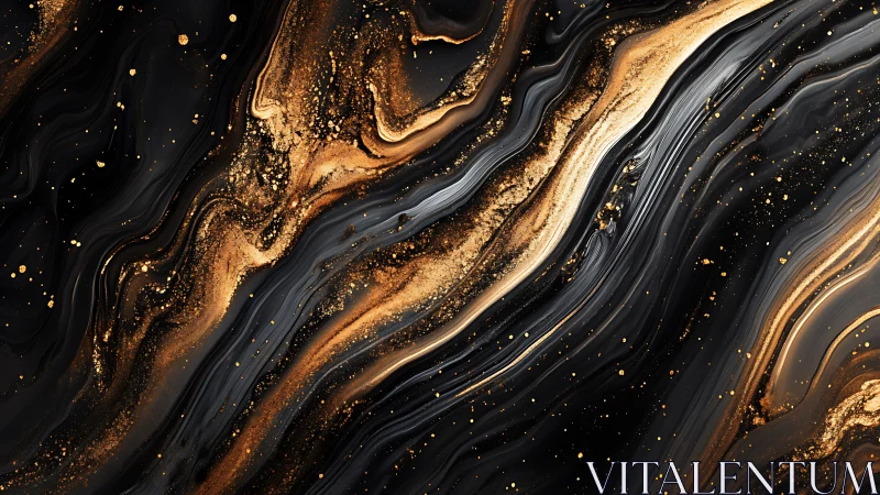 Black and gold flowing abstract marble texture artwork.