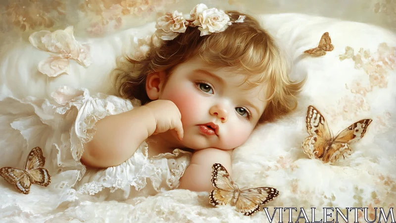 Digital rendering shows infant resting among butterflies