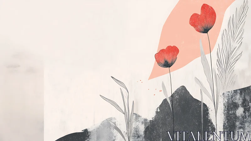 Minimalist poppy illustration balances organic forms and geometry