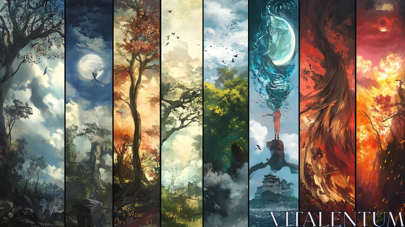Elemental forest panoramas with seasonal fantasy vistas.