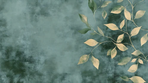 Botanical branch overlay on textured teal atmospheric field.