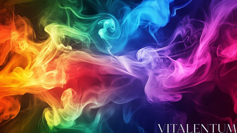 Multicolored vaporous forms across dark gradient background.