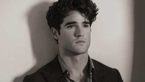 Soft shadows cradle a contemplative man in quiet grayscale