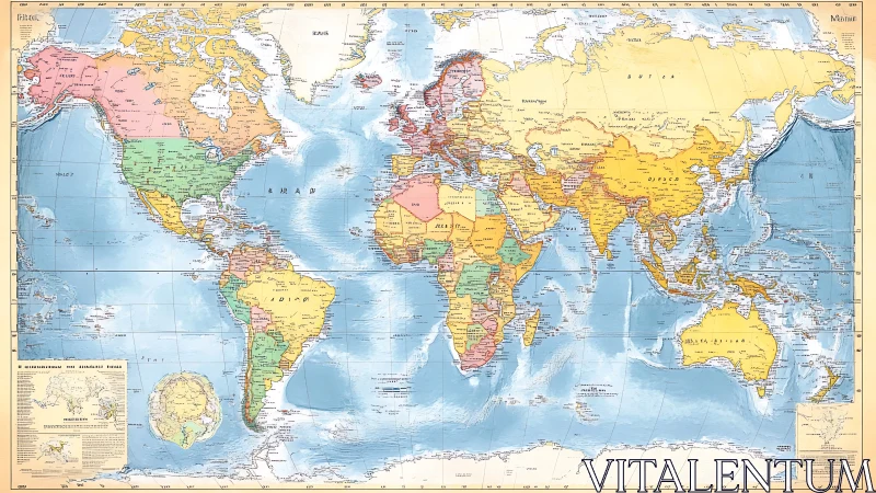 Political world map showing countries and oceans in color.