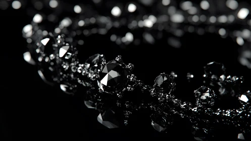 Luxurious black diamond necklace in dramatic, high-contrast lighting.