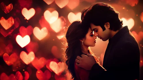 Bokeh Romantic Silhouette: Bilateral Profile with Heart-Shaped Luminescent Ambient Background