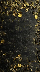 Baroque gold floral frame over dark textured plaster.