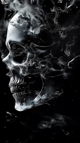 Smoky glass skull dissolves into swirling monochrome void