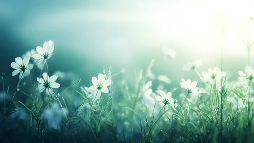 Macro Botanical Study: Soft-Focus Wildflowers in Morning Light.