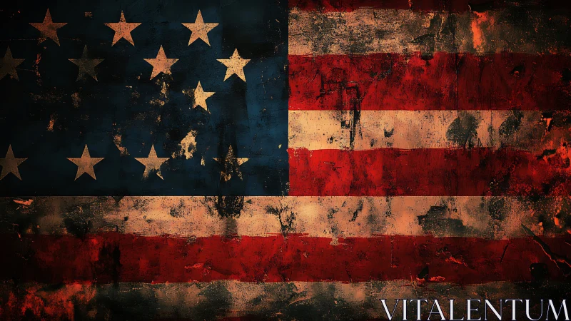 Textured American flag study with distressed overlay treatment.