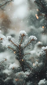 Snow-kissed fir branches shimmer with quiet winter lights.