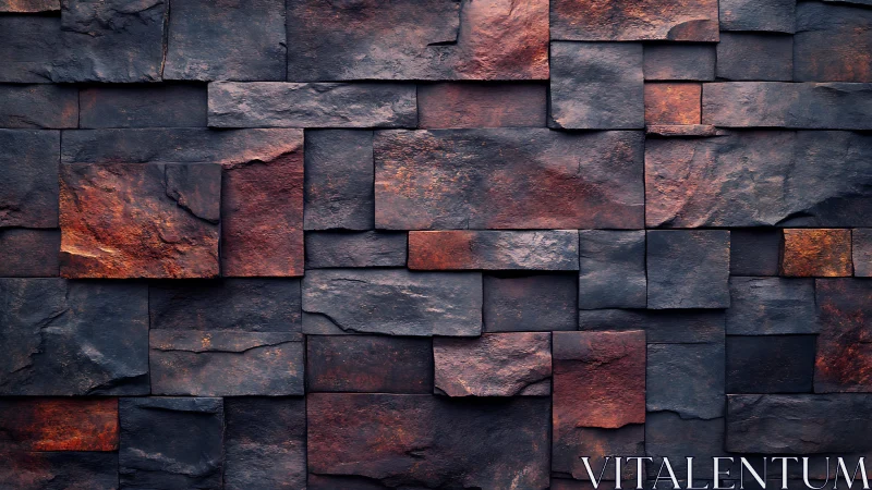 Rustic dark stone wall with geometric pattern, modern texture.