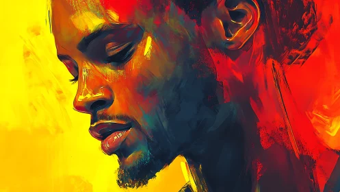 Portrait in flame and light, contemplative digital profile.