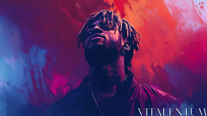 Vibrant digital portrait with neon bicolor atmospheric gradients