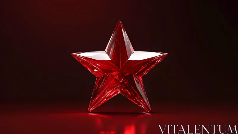 Shiny Red Crystal Star on Dark Background in 3D Realistic Style.