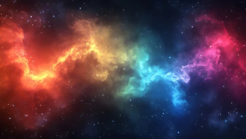 Prismatic cosmic nebula arc across deep starry space.