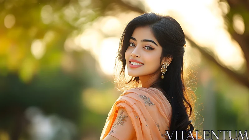 Backlit outdoor portrait with shallow depth-of-field rendering.