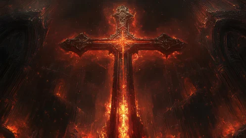 Molten Cathedral Cross Rising From a Storm of Embers.