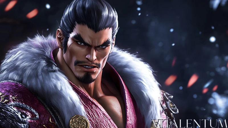 Regal stormfighter in crimson fur and smoldering resolve.