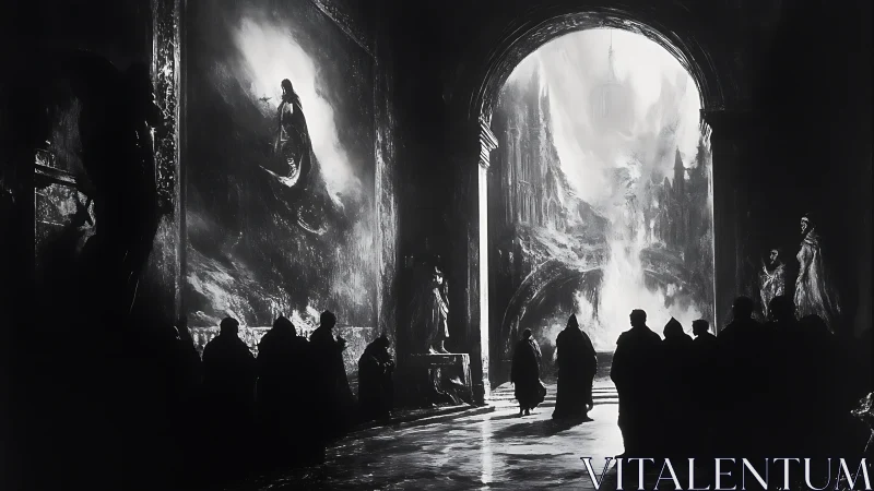 Shadows Gathering Beneath a Luminous Cathedral Gate.