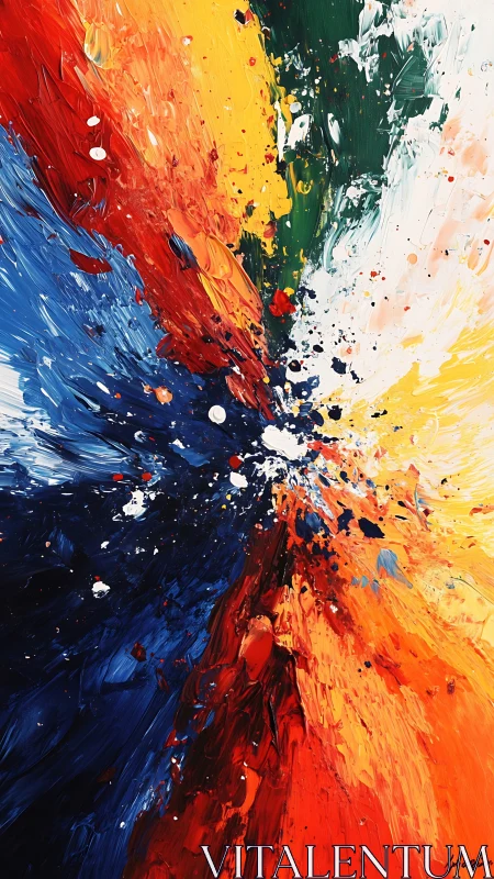 Dynamic abstract palette knife burst of bold color.