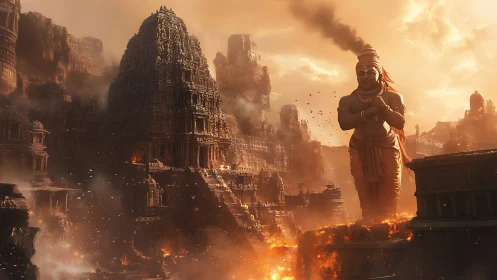 Ember crowned colossus guarding a smoldering mythic citadel.