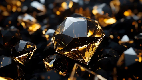 Golden diamond glow among shimmering midnight gems.