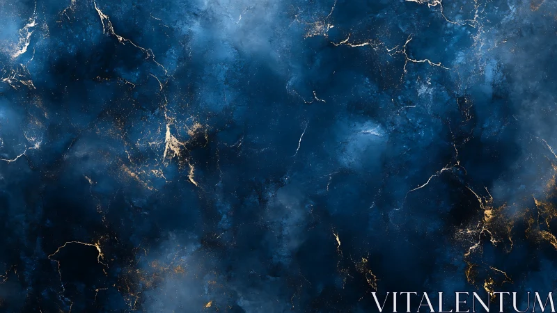 Midnight blue marbled abstraction with gold fracture veining.