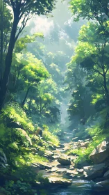 Forest Stream Canyon with Luminous Canopy