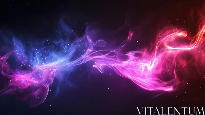 Cosmic pink and blue light wisps in dynamic collision.