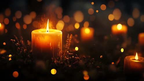 Luminous wax column with depth-of-field bokeh scattering.